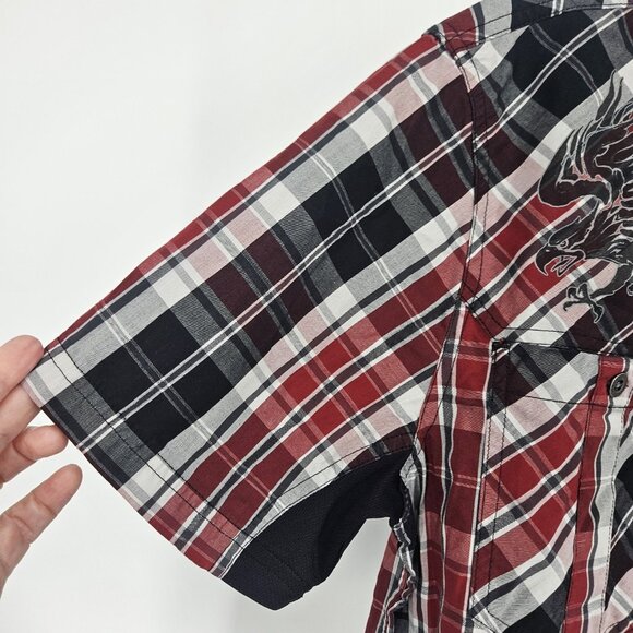 Harley-Davidson Shirt Mens Medium Plaid Eagle Patch Motor Clothes Western - Picture 7 of 16